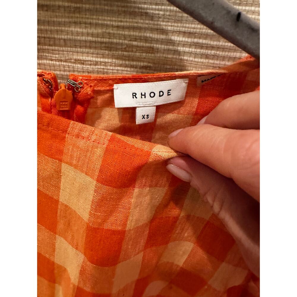 RHODE Orange and Cream Gingham Midi Dress